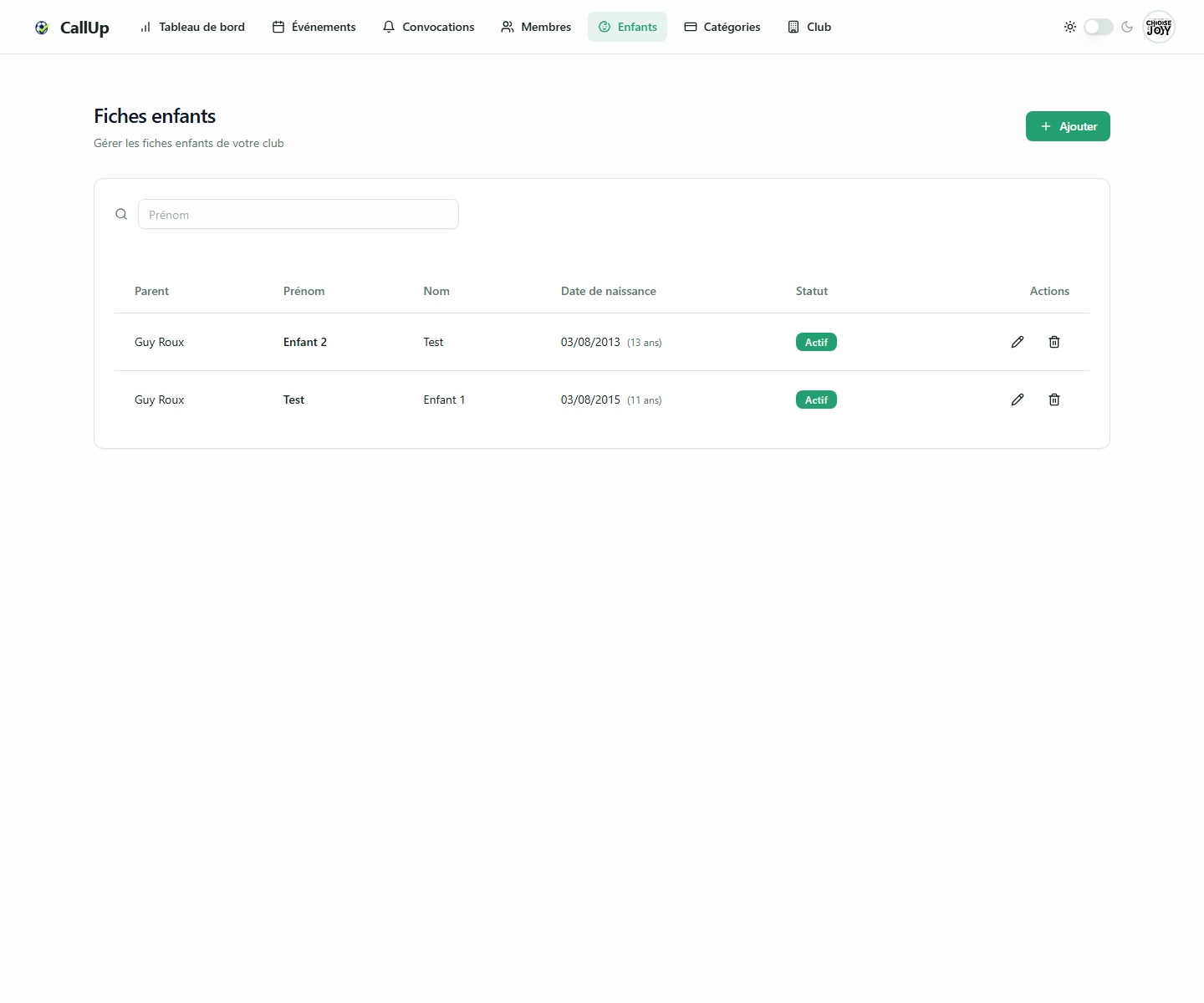 Fiches enfants