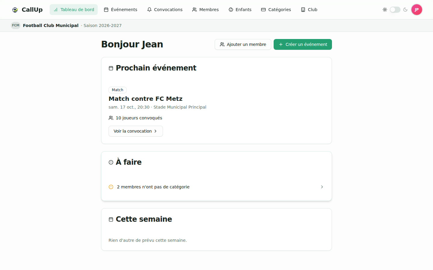 Dashboard président