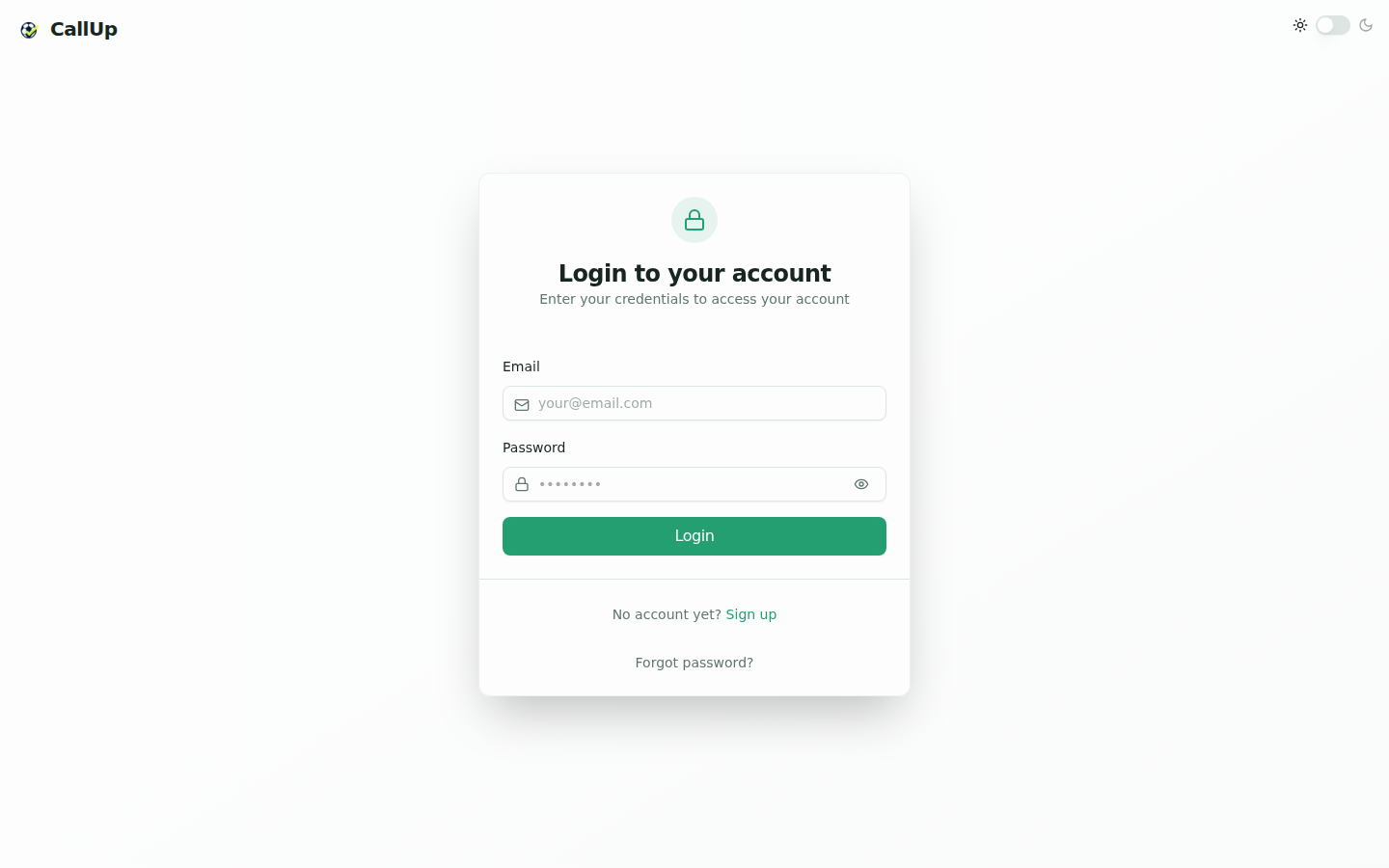 Login screen
