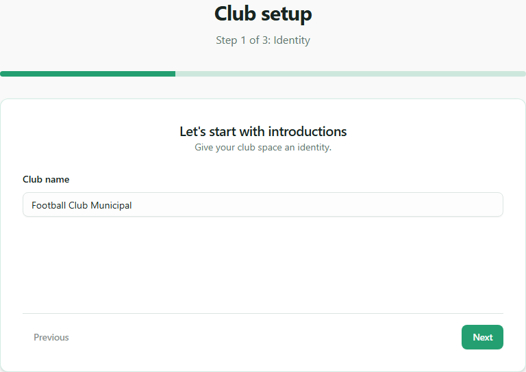 Club setup onboarding