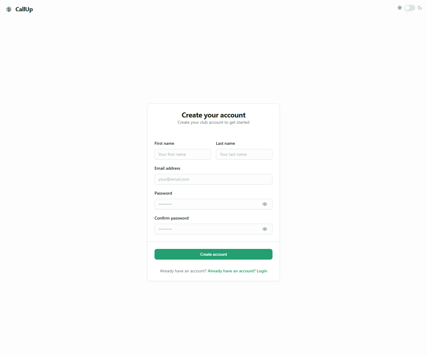 Registration screen